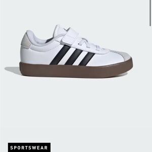Adidas Kids VL Court 3 White and Black Sneakers with Brown Sole
